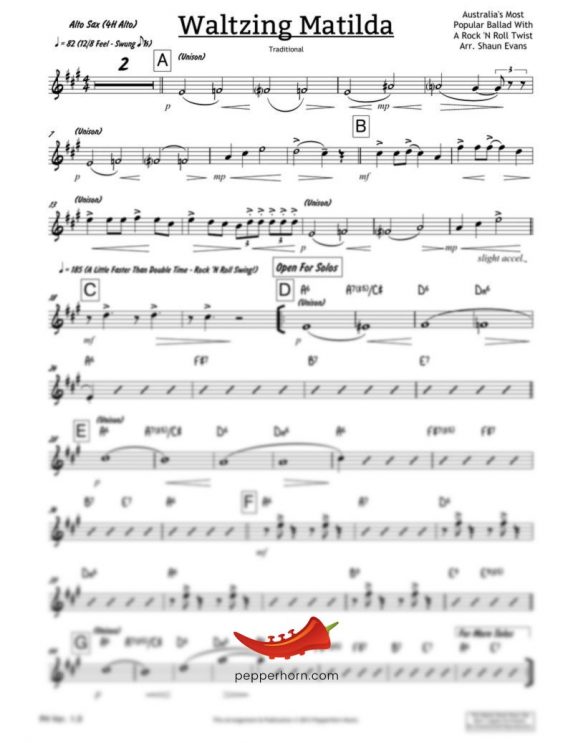 Waltzing Matilda (PepperHorn Standards) 4 Horn Alto