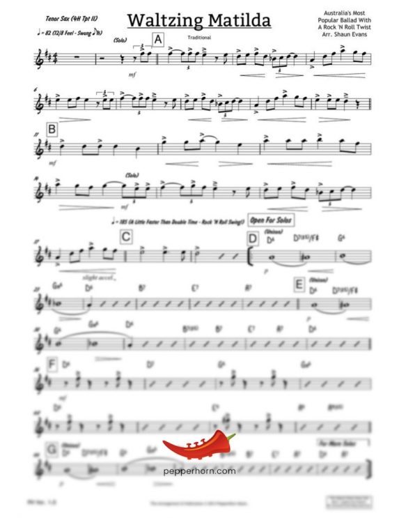 Waltzing Matilda (PepperHorn Standards) 4 Horn Trumpet II