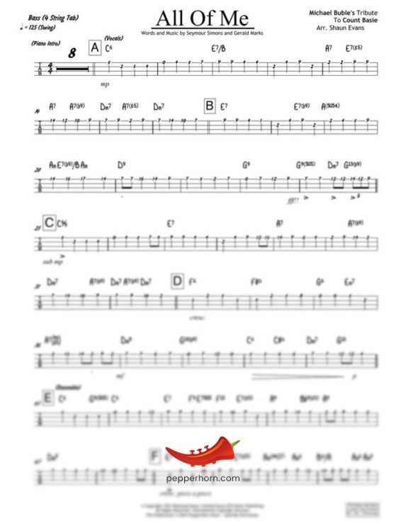 All Of Me (Michael Buble) Bass Tab