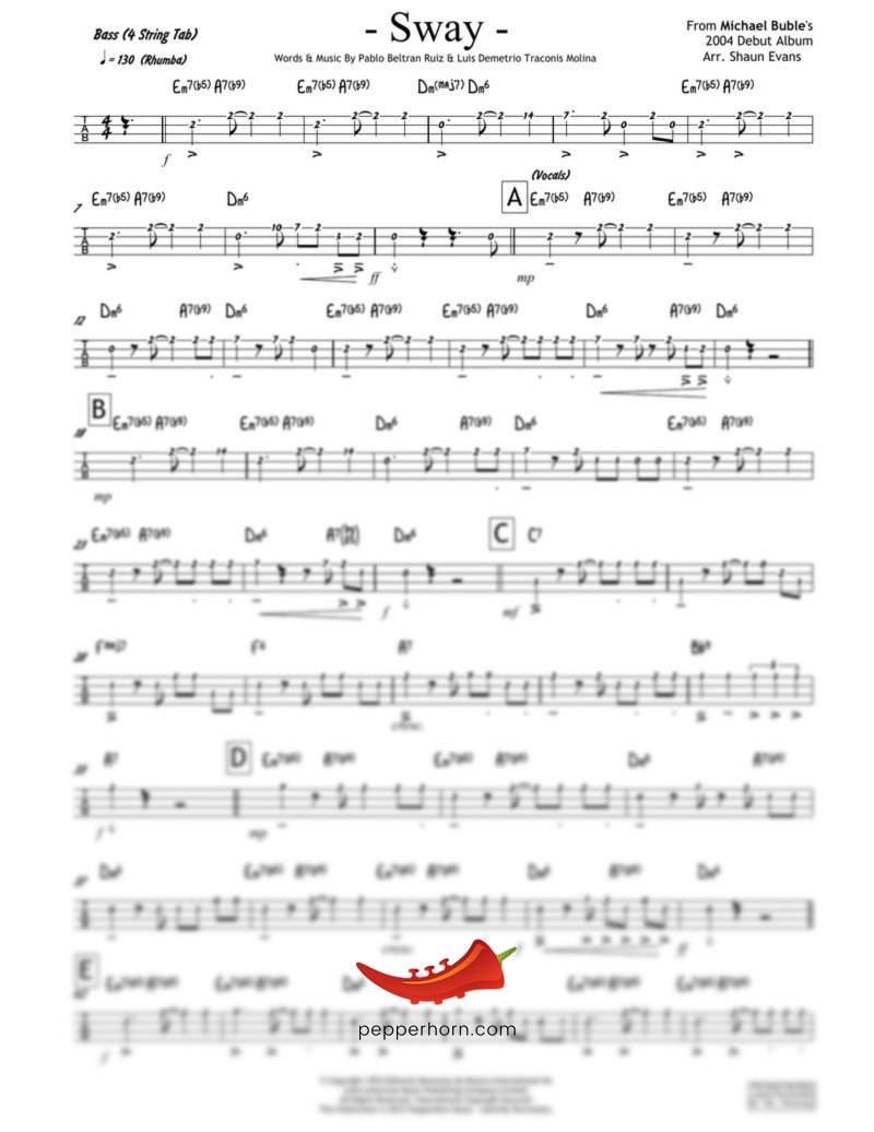 Sway Michael Buble Bass Tab Pepperhorn Music
