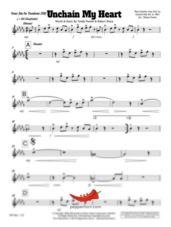 Unchain My Heart (Ray Charles) Tenor Sax for Trombone (3 Horn)