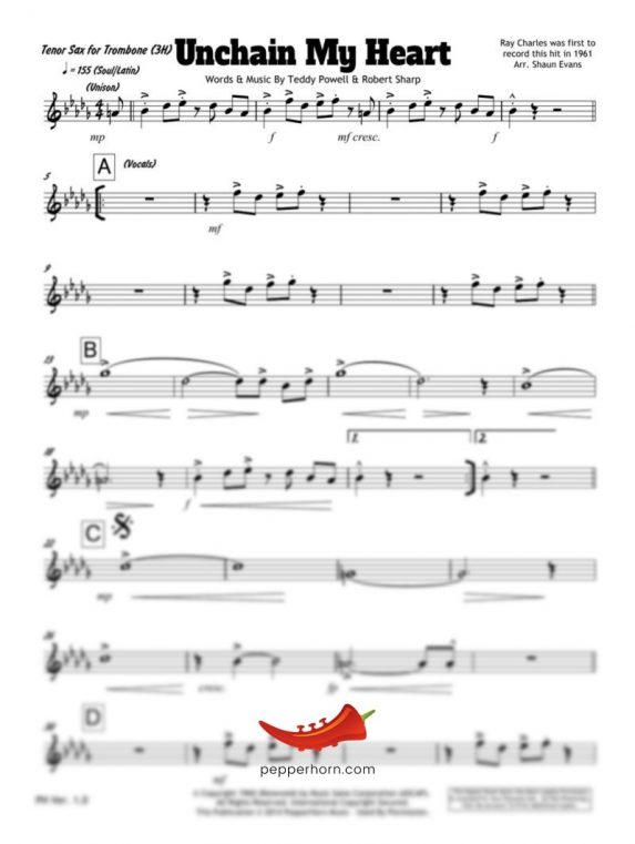 Unchain My Heart (Ray Charles) Tenor Sax for Trombone (3 Horn)